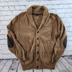Cremieux Collection Mens Large Brown Wool Blend Shawl Collar Cardigan Sweater L
